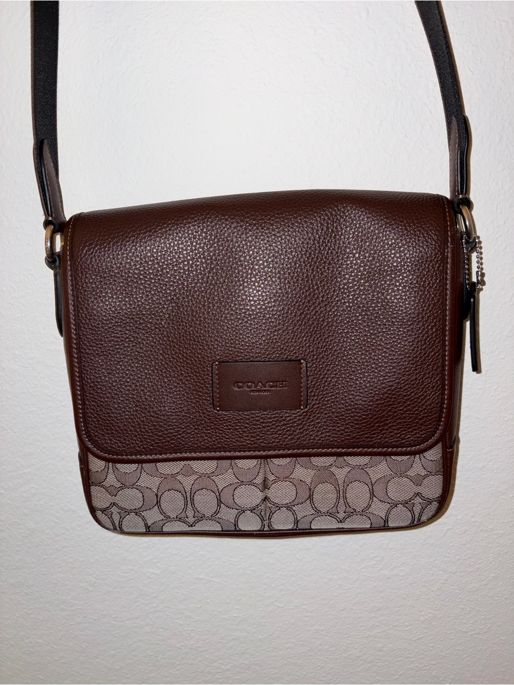 COACH Brown Leather & Signature Canvas Messenger Bag